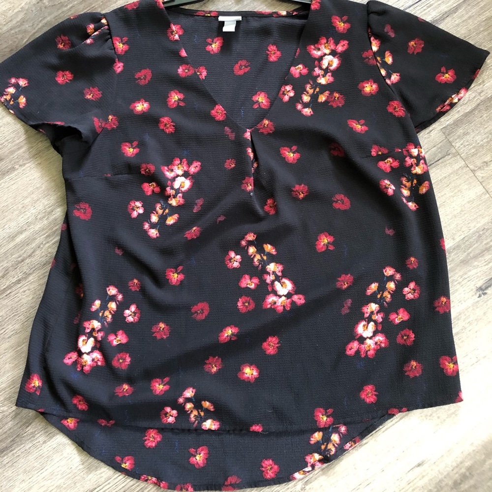 Black floral blouse